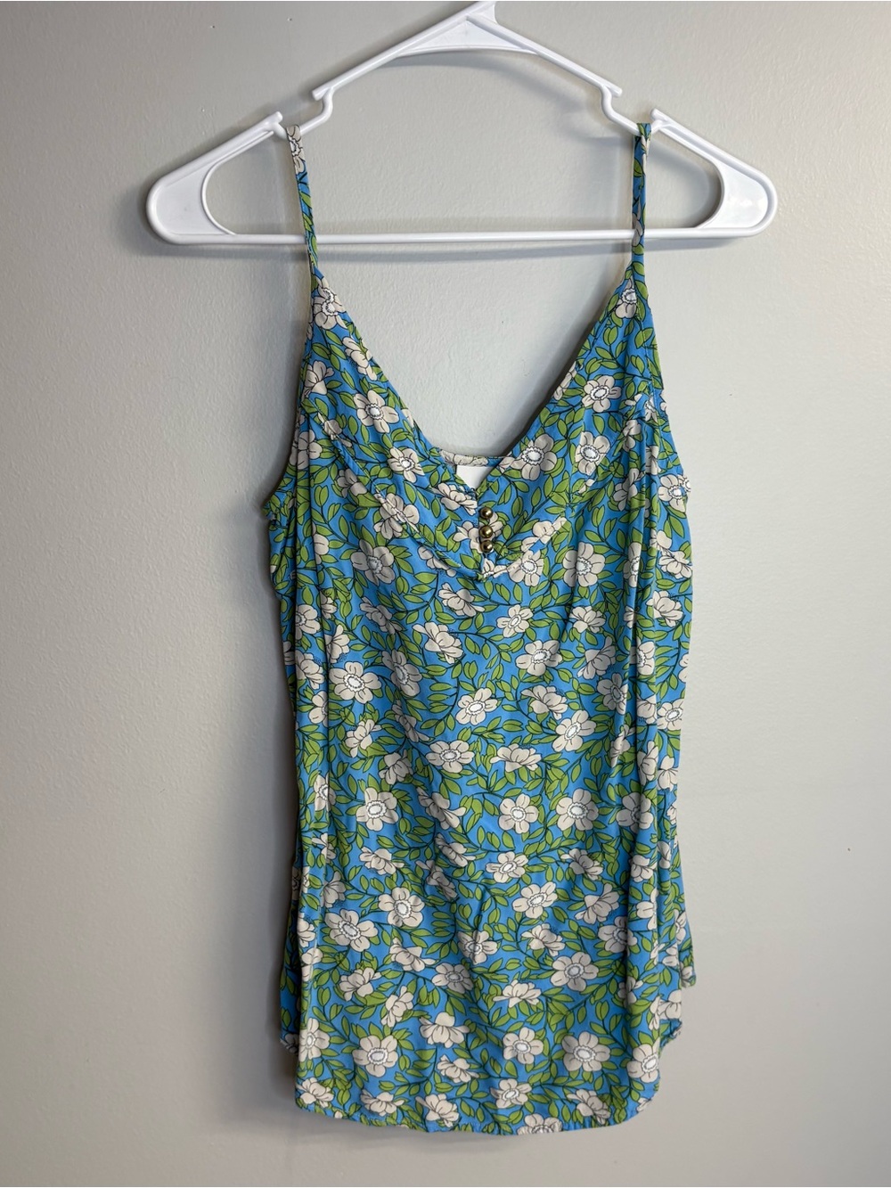 CAbi Blue & Green Floral V-Neck Satin Cami